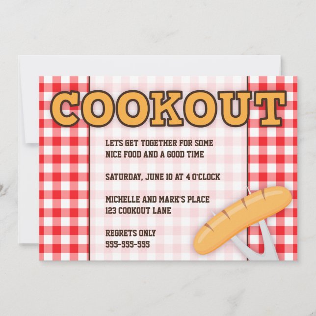 Cookout BBQ party invitation with hot dog (Front)