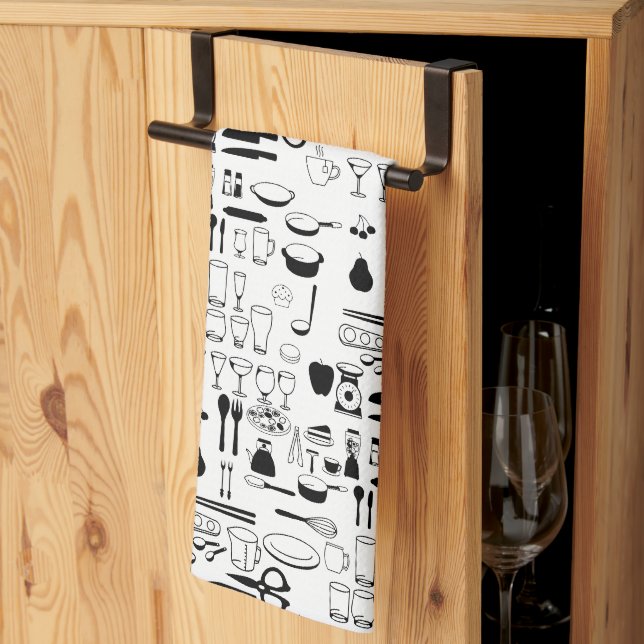 Cookware Black White Kitchen Towel (Thirds Fold)
