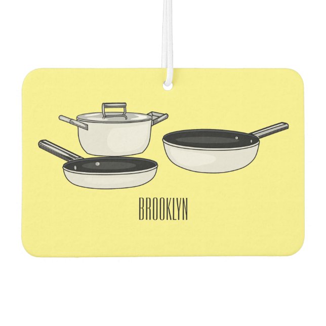 Cookware sets cartoon illustration air freshener (Front)