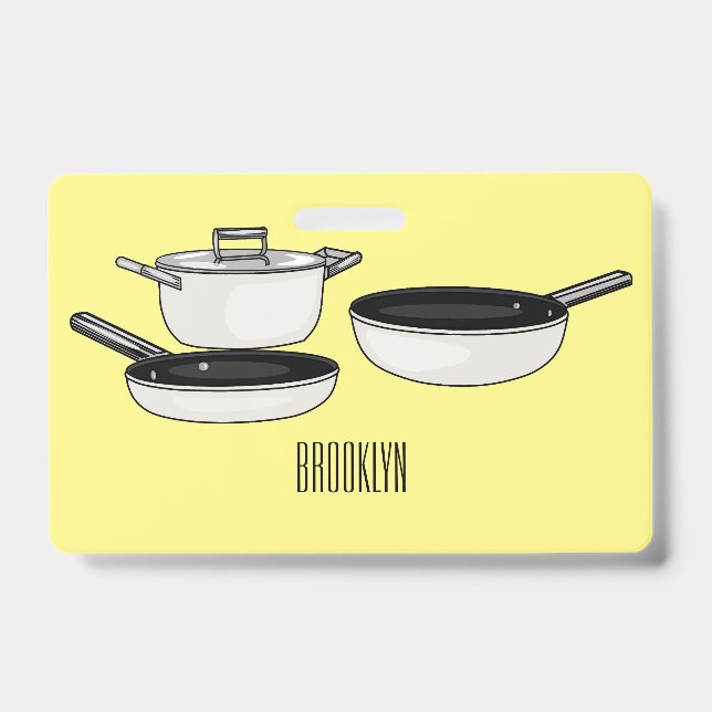 Cookware sets cartoon illustration badge (Front)