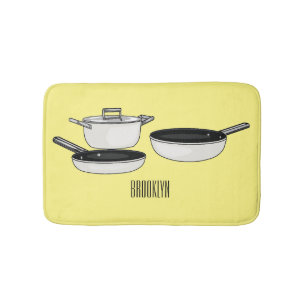 Cookware sets cartoon illustration bath mat