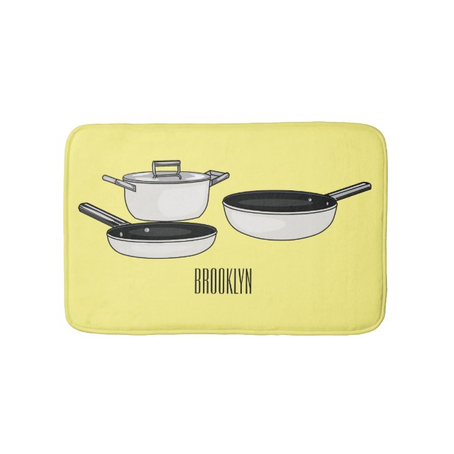 Cookware sets cartoon illustration bath mat (Front)