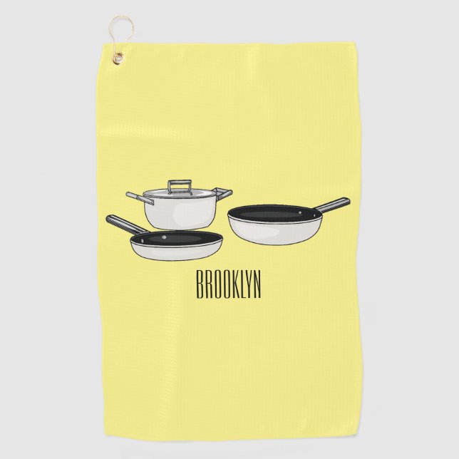 Cookware sets cartoon illustration golf towel (Front)