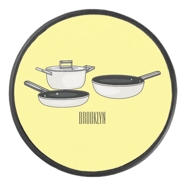 Cookware sets cartoon illustration hockey puck (Front)