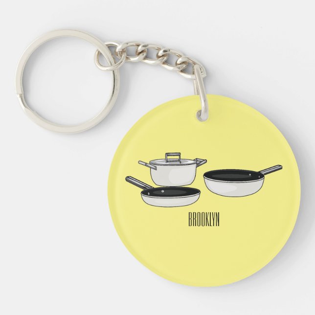 Cookware sets cartoon illustration keychain (Front)