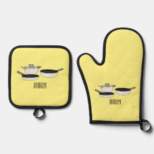 Cookware sets cartoon illustration oven mitt & pot holder set