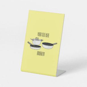 Cookware sets cartoon illustration pedestal sign