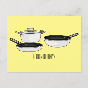 Cookware sets cartoon illustration postcard
