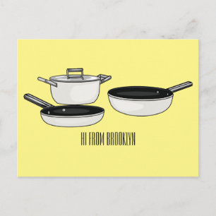 Cookware sets cartoon illustration postcard