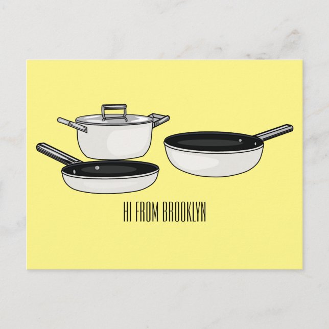 Cookware sets cartoon illustration postcard (Front)