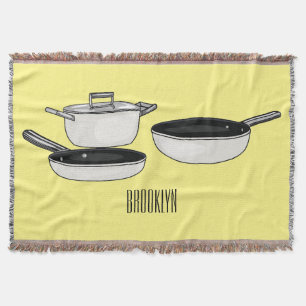 Cookware sets cartoon illustration throw blanket