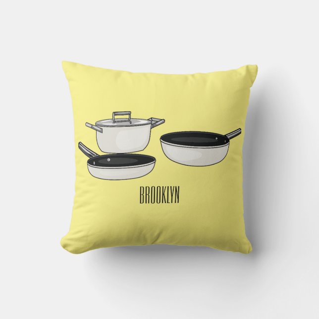 Cookware sets cartoon illustration throw pillow (Front)