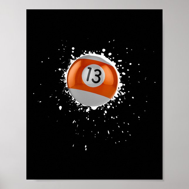 Cool 13-ball Thirteen Pool Billiards Paint Splatte Poster (Front)
