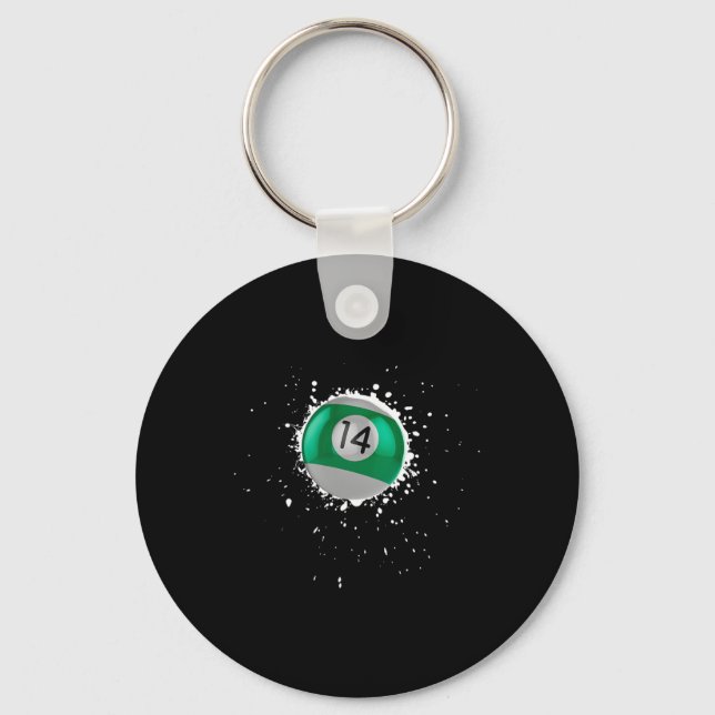 Cool 14-ball Fourteen Pool Billiards Paint Splatte Keychain (Front)