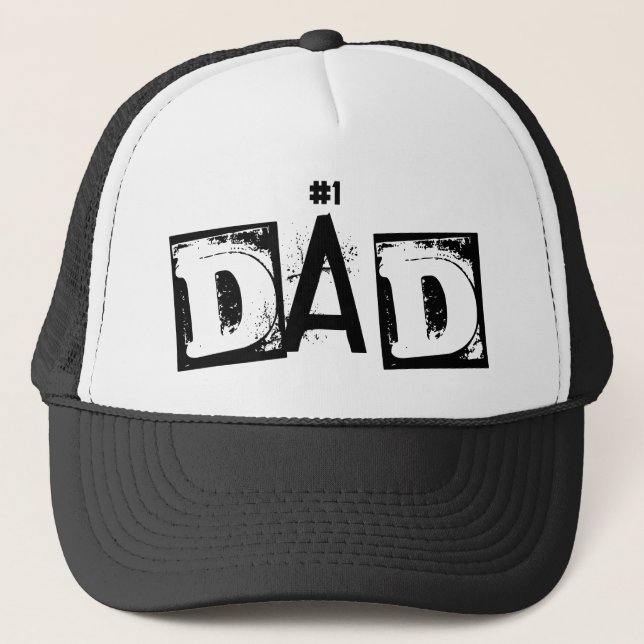 Cool #1 Dad Black and White Trucker Cap Hat (Front)
