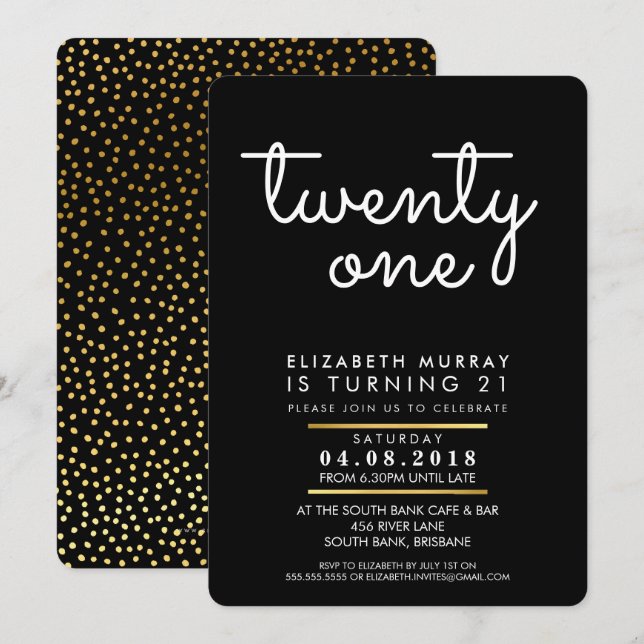 COOL 21st birthday party INVITE black and white (Front/Back)