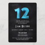 Cool 3D on Black 12th Birthday Party Invitation<br><div class="desc">Our one-of-a-kind 12th birthday party invitation has a cool,  blue 3D age sitting atop a black star field sky on the front and back. An awesome birthday invitation for an awesome birthday.  See more at Zigglets here at Zazzle.</div>