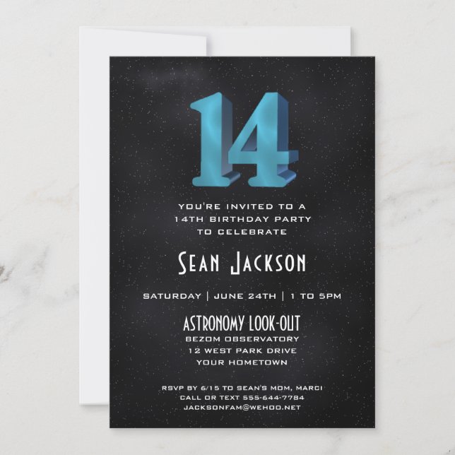 Cool 3D on Black 14th Birthday Party Invitation (Front)