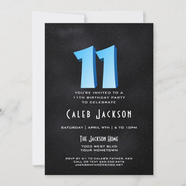 Cool 3D sur Black 11th Birthday Party Invitation (Devant)