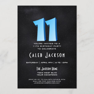 Cool 3D sur Black 11th Birthday Party Invitation