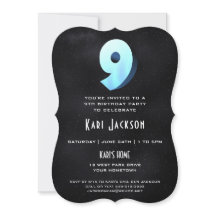 Cool 3D sur Black 9th Birthday Party Invitation