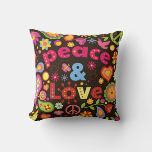 Cool 60s Style Peace & Love Throw Pillow