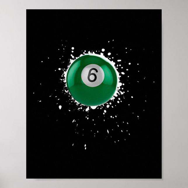 Cool 6-ball Six Pool Billiards Paint Splatter Bill Poster (Front)