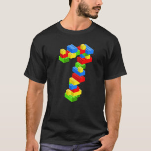 Cool 7th Birthday Building Blocks 7 Years Old Boy T-Shirt