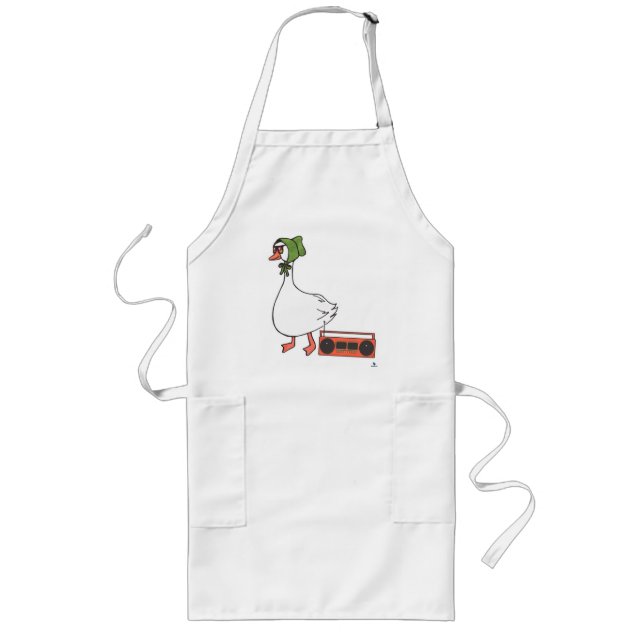 Cool 80s Bonnet Funny Kitchen Goose Cartoon Long Apron (Front)