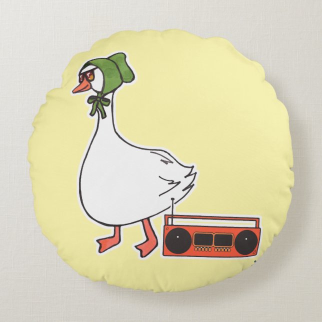 Cool 80s Bonnet Funny Kitchen Goose Cartoon Round Pillow (Front)