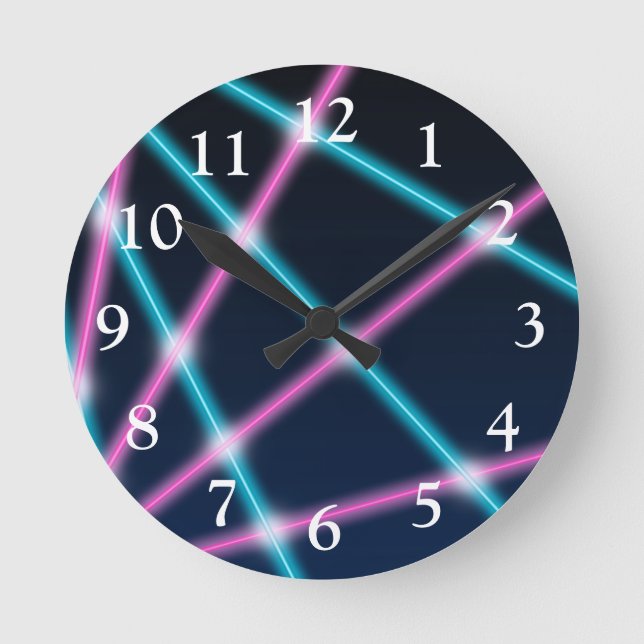 Cool 80s Laser Light Show Background Retro Neon Round Clock (Front)
