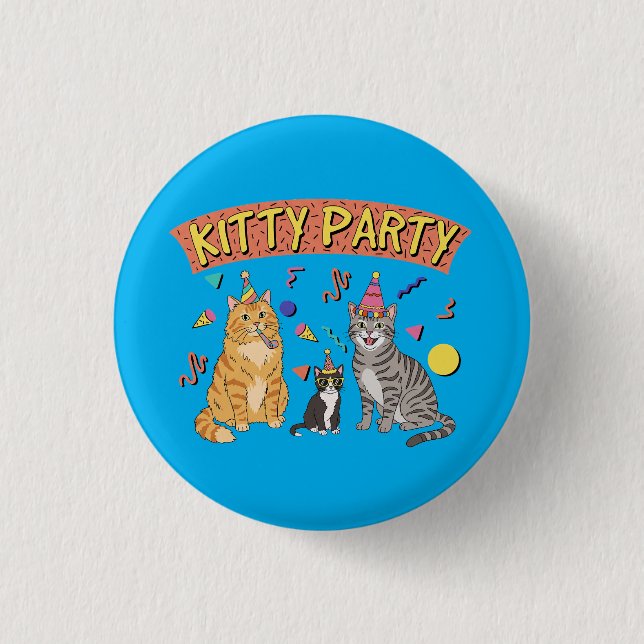 Cool 90s Cat Party 1990s Themed Kitty 1 Inch Round Button (Front)