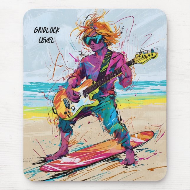 Cool Abstract anime wake board guitarist editable Mouse Pad (Front)