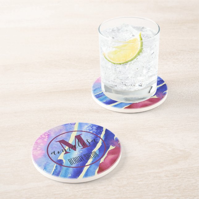 Cool Abstract Art Blue Purple Pink Magenta Coaster (Side)