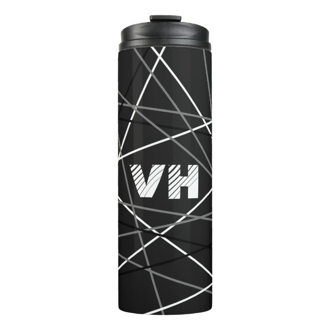Cool Abstract Black White Striped Guitar Initials Thermal Tumbler (Front)