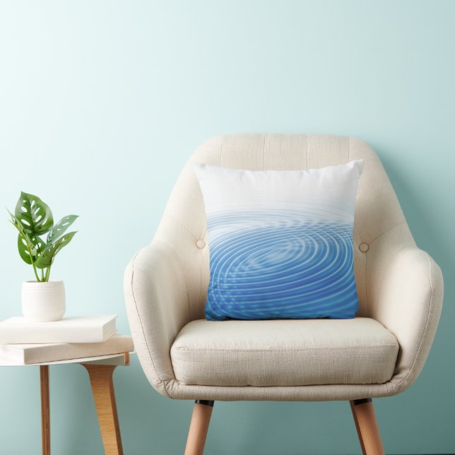 Cool Abstract Blue Waves Concentric Circles Throw Pillow (Chair)