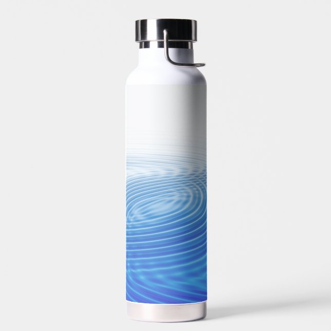 Cool Abstract Blue Waves Concentric Circles Water Bottle (Left)