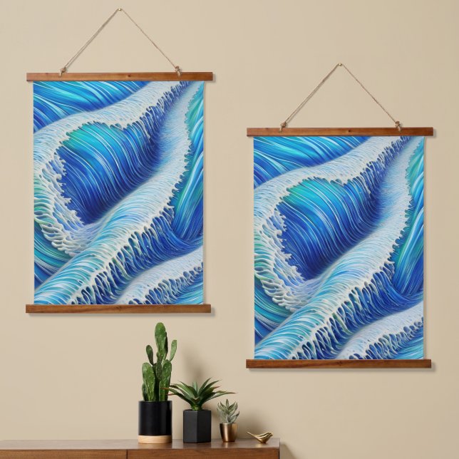 Cool Abstract Blue Waves Hanging Tapestry (Asymmetrical)