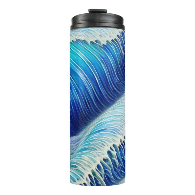 Cool Abstract Blue Waves Thermal Tumbler (Front)