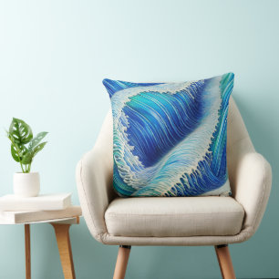 Cool Abstract Blue Waves Throw Pillow