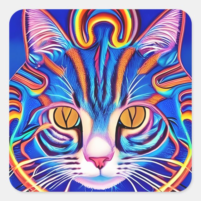 Cool Abstract Cat Ai Art Square Sticker (Front)