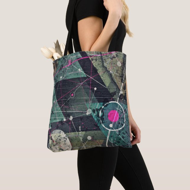 Cool Abstract Digital Graffiti Art Geometic Tote Bag (Close Up)