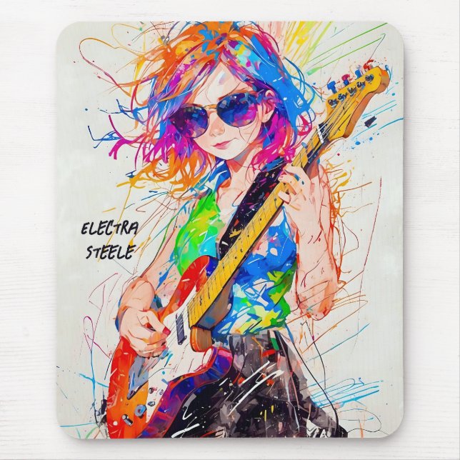 Cool Abstract Female Pop Art Anime Guitarist Mouse Pad (Front)