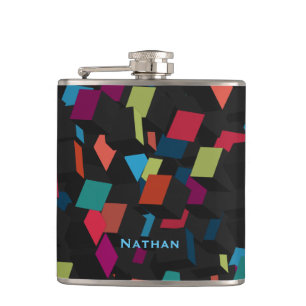 Cool Abstract Geometric Cube Pattern Personalised Hip Flask