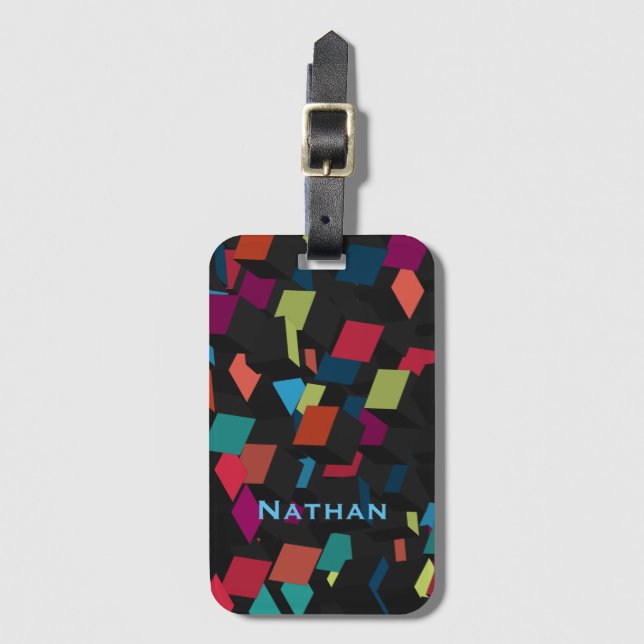 Cool Abstract Geometric Cube Pattern Personalised Luggage Tag (Front Vertical)