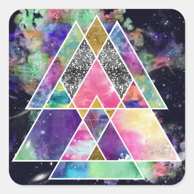 Cool abstract geometric triangles watercolor square sticker (Front)