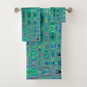 Cool Abstract Green and Black Atomic Retro Zigzags Bath Towel Set