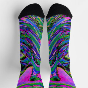 Cool Abstract Green, Black and Blue Groovy Retro Socks