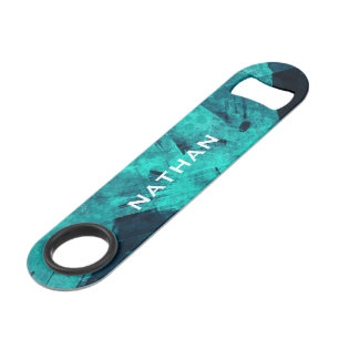 Cool Abstract Jagged Blue Art Personalised Bar Key