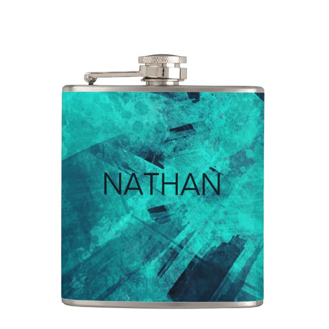 Cool Abstract Jagged Blue Art Personlaised Hip Flask (Front)
